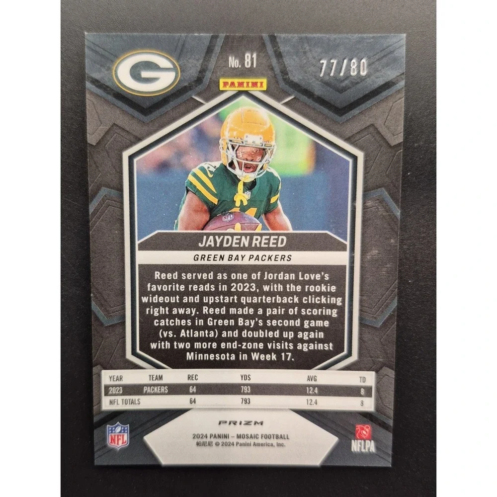 2024 Panini Mosaic Jayden Reed #81 Mosaic Choice Fusion Red and Yellow /80